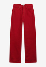 AMI PARIS Logo Patch Straight-Leg Denim Pants Red FTR450DE0132/T_AMI-A186