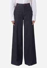 Max Mara Wide-Leg Denim-Effect Quatto Pants Blue 2621136032600-10564-001