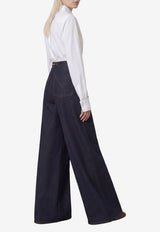 Max Mara Wide-Leg Denim-Effect Quatto Pants Blue 2621136032600-10564-001