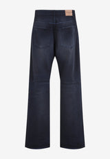 Curved-Knee Faded Jeans