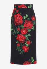 Rose Print Midi Skirt