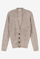 Brunello Cucinelli V-neck Open Knit Cardigan Beige MRG562506CMV48_BROWN_70014688