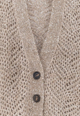 Brunello Cucinelli V-neck Open Knit Cardigan Beige MRG562506CMV48_BROWN_70014688
