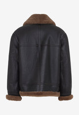 Shearling-Trimmed Leather Biker Jacket