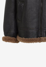 Shearling-Trimmed Leather Biker Jacket