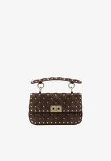 Valentino Small Rockstud Spike Suede Crossbody Bag Brown 9W2B0123-KQQ-0TO
