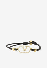 Valentino VLogo Crystal Embellished Cord Bracelet Black 9W2J0X85-RLV-EDM