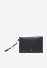 Valentino Rockstud Pouch Bag in Grained Leather Black 9W2P0P87-VSH-0NO