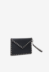 Valentino Rockstud Pouch Bag in Grained Leather Black 9W2P0P87-VSH-0NO