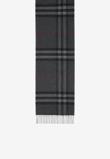 Burberry Cashmere Check Fringed Scarf Gray 8077880--A1208