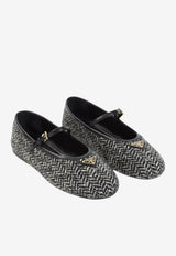 Triangle Logo Textured Wool Ballet Flats