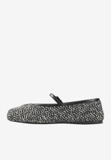 Triangle Logo Textured Wool Ballet Flats