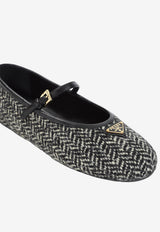 Triangle Logo Textured Wool Ballet Flats