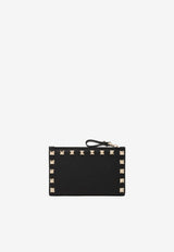 Valentino Rockstud Grained Leather Zip Cardholder Black 9W2P0605-VSH-0NO