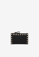 Valentino Rockstud Grained Leather Zip Cardholder Black 9W2P0605-VSH-0NO