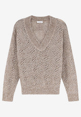 Brunello Cucinelli Mohair-Blend Sweater with Dazzling-Pattern Beige MRG562502CMV48_BROWNCALDO_70014779