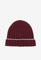 Brunello Cucinelli Ribbed Contrast Trim Beanie Burgundy M2240900CNH22_BURGUNDY_70014884