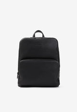 Embossed Logo Grained Leather Backpack