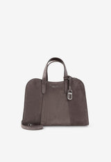 Logo Stamp Suede Leather Top Handle Bag