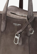 Logo Stamp Suede Leather Top Handle Bag