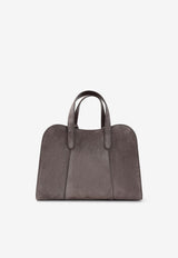 Logo Stamp Suede Leather Top Handle Bag
