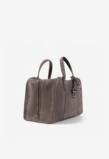 Logo Stamp Suede Leather Top Handle Bag
