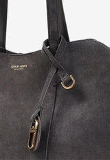 Logo Stamp Suede Leather Shoulder Bag