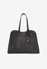 Logo Stamp Suede Leather Shoulder Bag