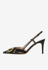 Valentino 80 VLogo Slingback Lace Pumps Black 9W2S0R01-MMC-0NO
