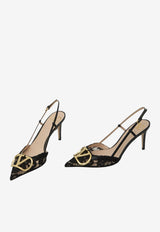Valentino 80 VLogo Slingback Lace Pumps Black 9W2S0R01-MMC-0NO