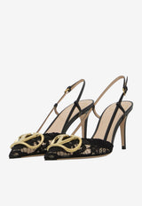 Valentino 80 VLogo Slingback Lace Pumps Black 9W2S0R01-MMC-0NO