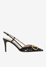 Valentino 80 VLogo Slingback Lace Pumps Black 9W2S0R01-MMC-0NO