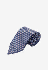 Ferragamo Owl Print Silk Tie Blue 351419794424NAVY_NAVY_67481162