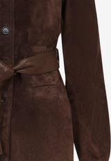 Belted Suede Jacket with Fur Collar