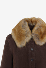 Belted Suede Jacket with Fur Collar