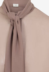 Crepe De Chine Long-Sleeved Blouse with Scarf