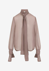 Crepe De Chine Long-Sleeved Blouse with Scarf