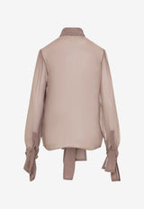 Crepe De Chine Long-Sleeved Blouse with Scarf