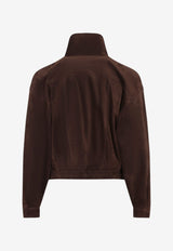 High-Neck Cropped Suede Jacket