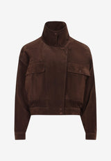 High-Neck Cropped Suede Jacket