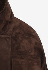 High-Neck Cropped Suede Jacket