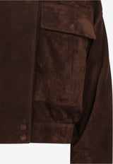 High-Neck Cropped Suede Jacket