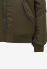Zip-Up Bomber Jacket with Fur Collar