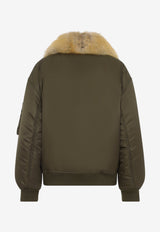 Zip-Up Bomber Jacket with Fur Collar
