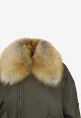 Zip-Up Bomber Jacket with Fur Collar