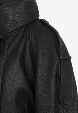 Double-Breasted Grained Leather Jacket
