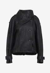 Double-Breasted Grained Leather Jacket