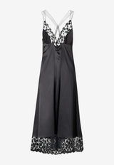 Fendi Silk and Lace V-neck Midi Dress Black FDD656ARF5/T_FENDI-F0QA1