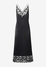 Fendi Silk and Lace V-neck Midi Dress Black FDD656ARF5/T_FENDI-F0QA1