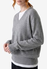 The Row Phora V-neck Ribbed Sweater Gray R000627-Y166-GTP